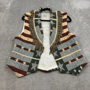VTG Original Jans Jems Tapestry USA Flag Vest Womens  American Western